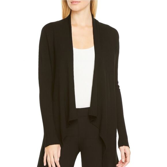 AQUA 100% Cashmere Sweater Open Front Waterfall Black Cardigan Womens Small - Picture 1 of 6